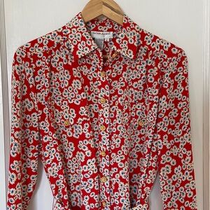 vintage Schrader Red Floral Long Sleeve Dress– size 6 – excellent condition